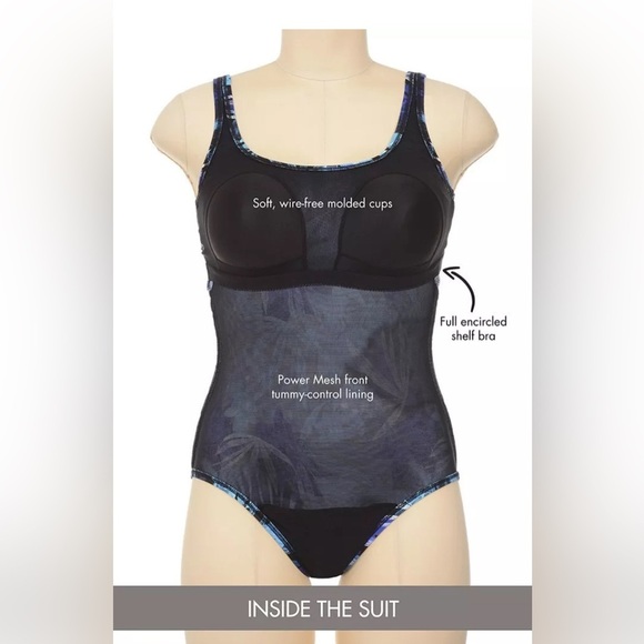 Aquabelle one piece Swimsuit Women Sz 20 Blue Leaf Print Chlorine Resistant - Picture 8 of 8